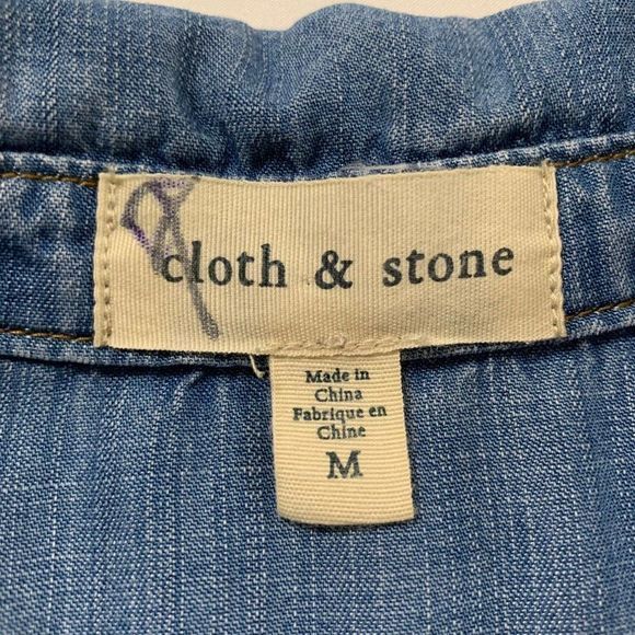 Cloth &‎ Stone Lace Up Chambray Tunic Collared Top - Picture 7 of 10